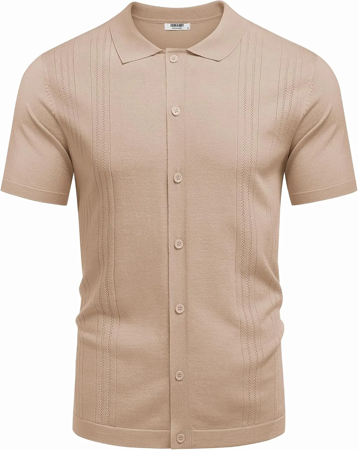 COOFANDY Men's Knit Button Down Shirt Short Sleeve Cuban Guayabera Shirts Casual Textured Polo Summer Tops