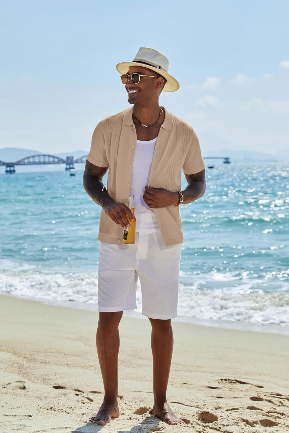 COOFANDY Men's Knit Button Down Shirt Short Sleeve Cuban Guayabera Shirts Casual Textured Polo Summer Tops