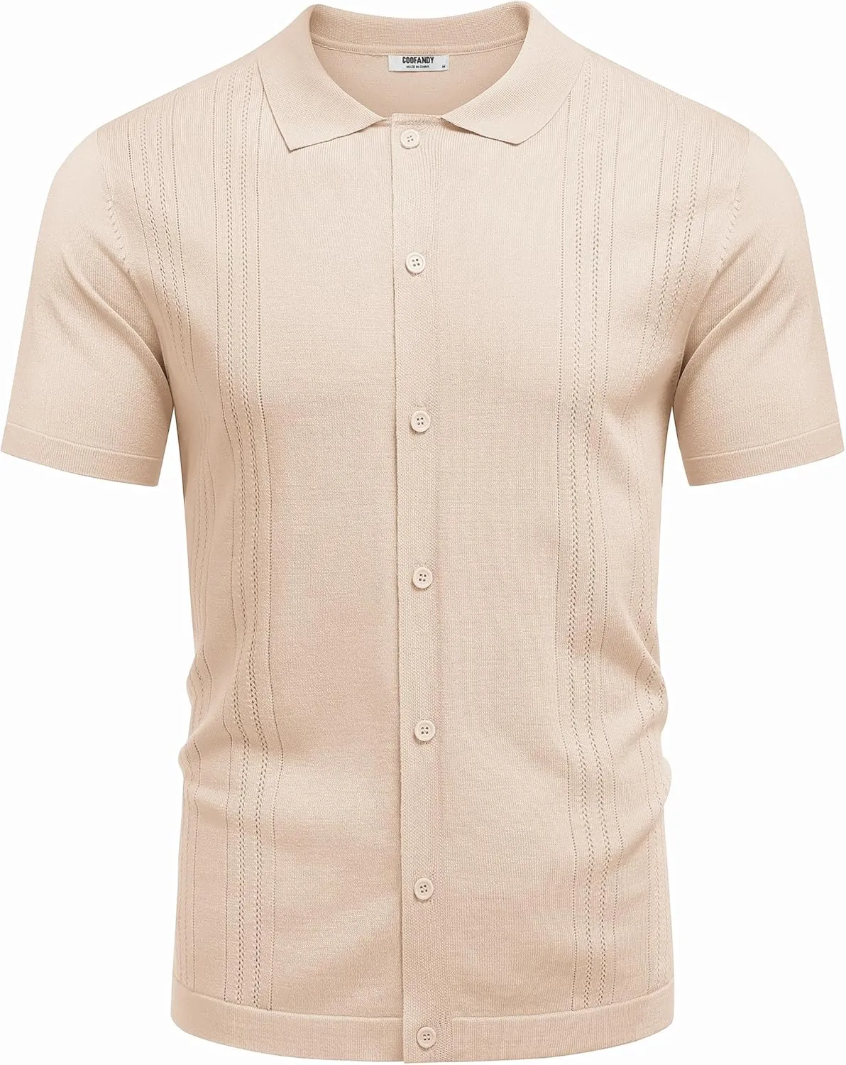 COOFANDY Men's Knit Button Down Shirt Short Sleeve Cuban Guayabera Shirts Casual Textured Polo Summer Tops