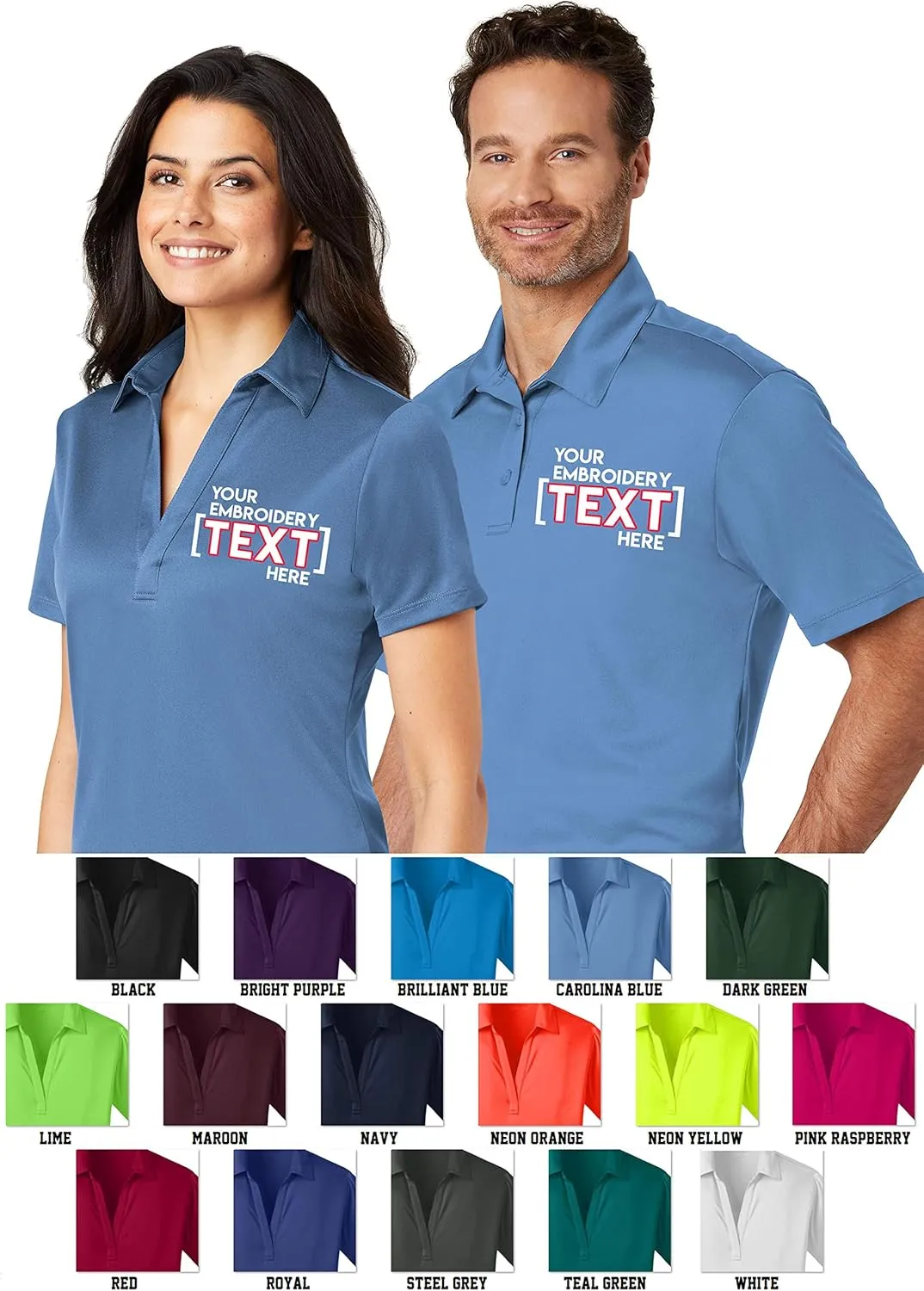 Custom Embroidered Shirts for Women - Add Your Text - Personalized Embroidery Polyester Polos