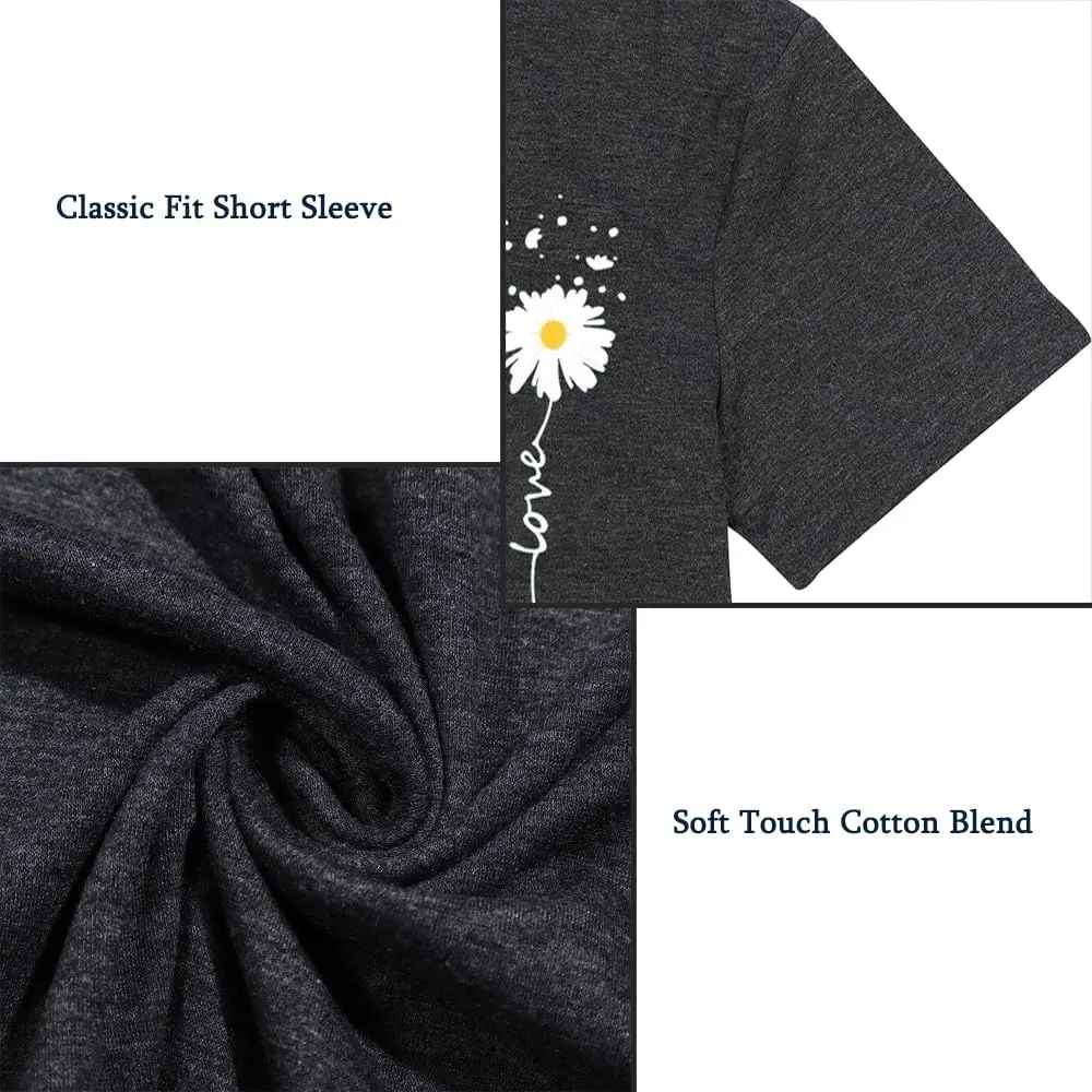 Cute Faith Hope Love T-Shirts for Womens Daisy Graphic Tee Funny Inspirational Letter Print Tops