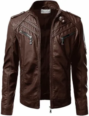 DECIMAL Men's Black Genuine Lambskin Leather Biker Jacket VINTAGE REAL MOTORCYCLE JACKETS FOR MEN