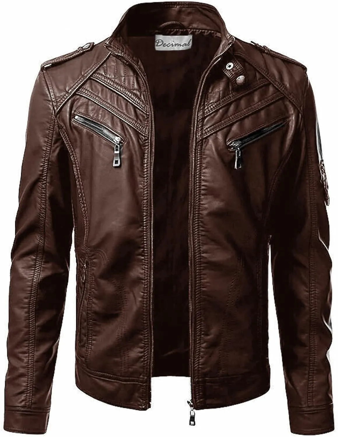 DECIMAL Men's Black Genuine Lambskin Leather Biker Jacket VINTAGE REAL MOTORCYCLE JACKETS FOR MEN