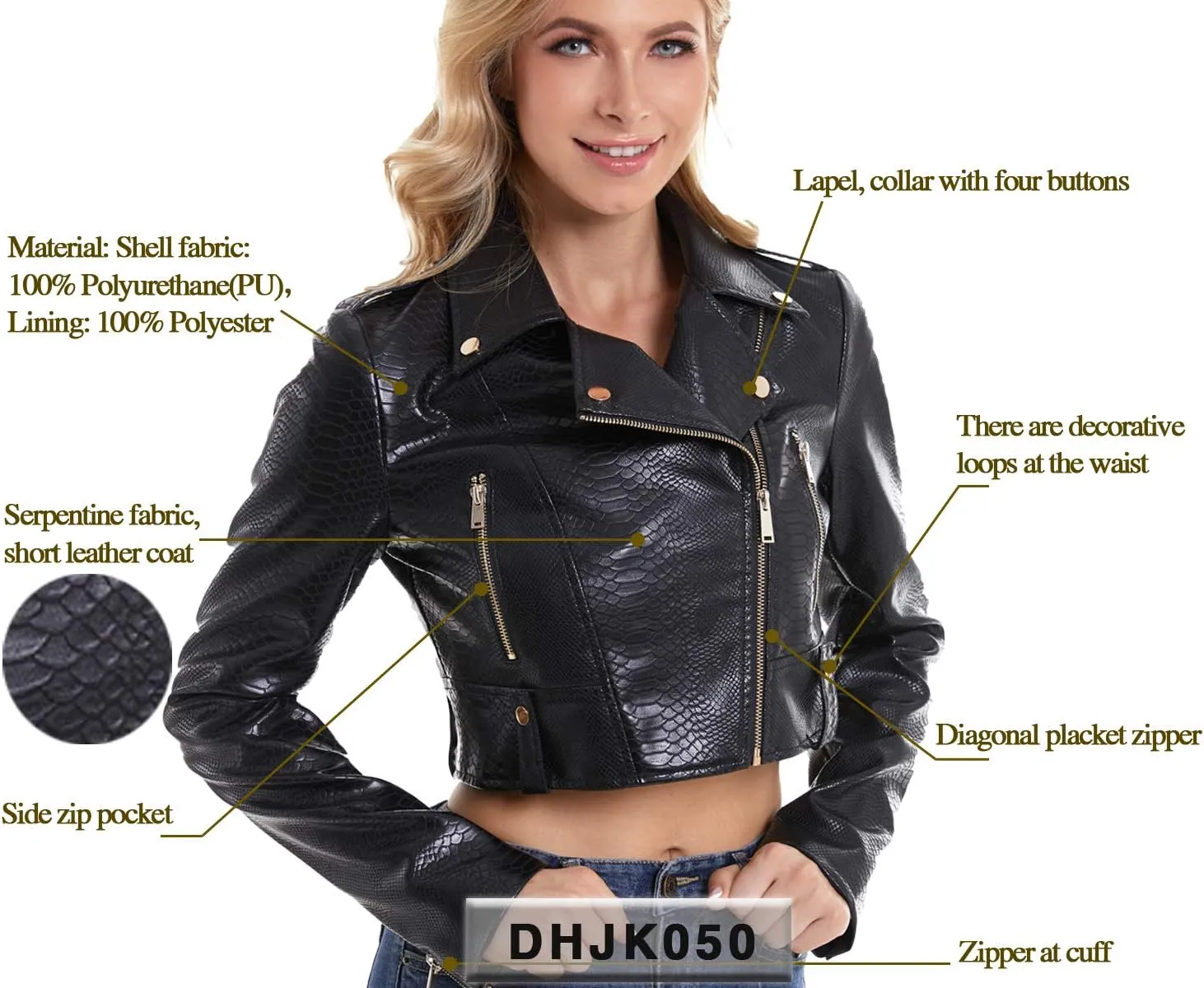 DIASHINY Faux Leather Jacket For Women Crop Short Cropped PU Slim Zip Up Moto Biker Coat Motorcycle Jackets