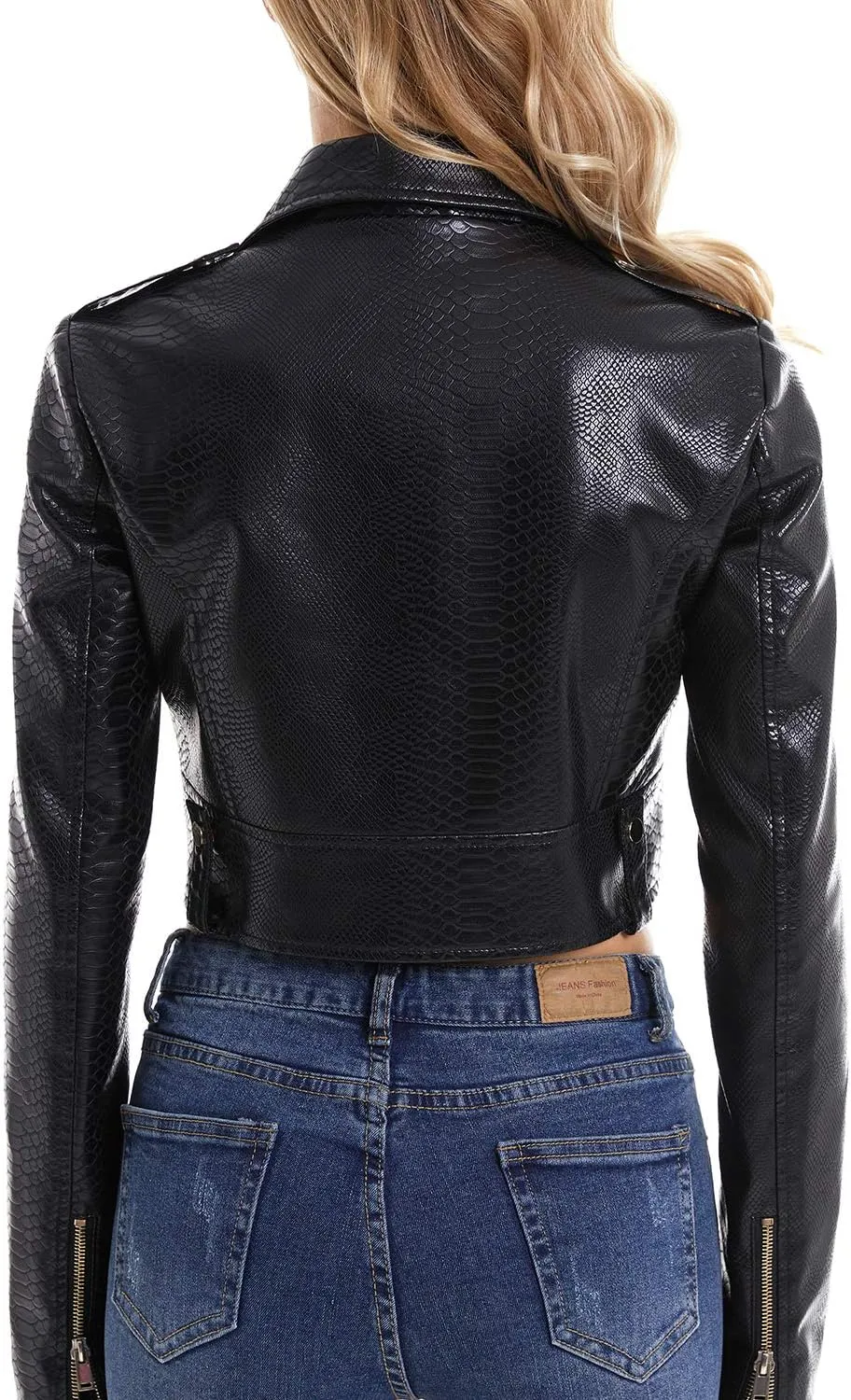DIASHINY Faux Leather Jacket For Women Crop Short Cropped PU Slim Zip Up Moto Biker Coat Motorcycle Jackets
