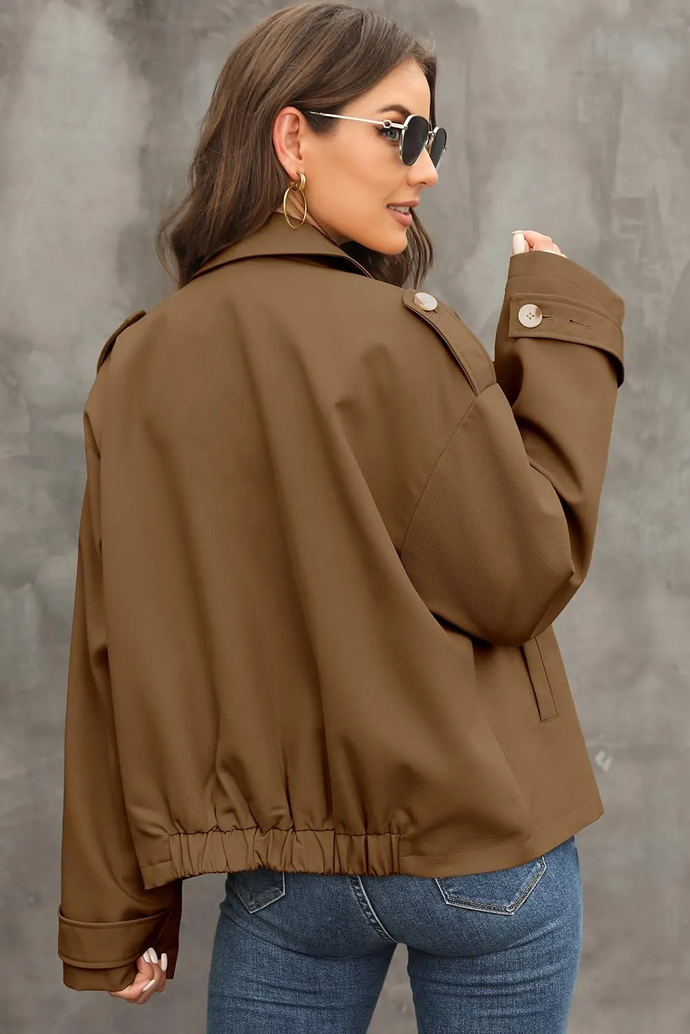 Dokotoo Womens Cropped Trench Coats Double Breasted Blazer Long Sleeve Lapel Casual Jackets Outerwear with Pockets