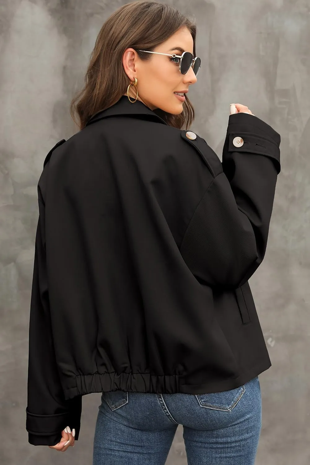 Dokotoo Womens Cropped Trench Coats Double Breasted Blazer Long Sleeve Lapel Casual Jackets Outerwear with Pockets