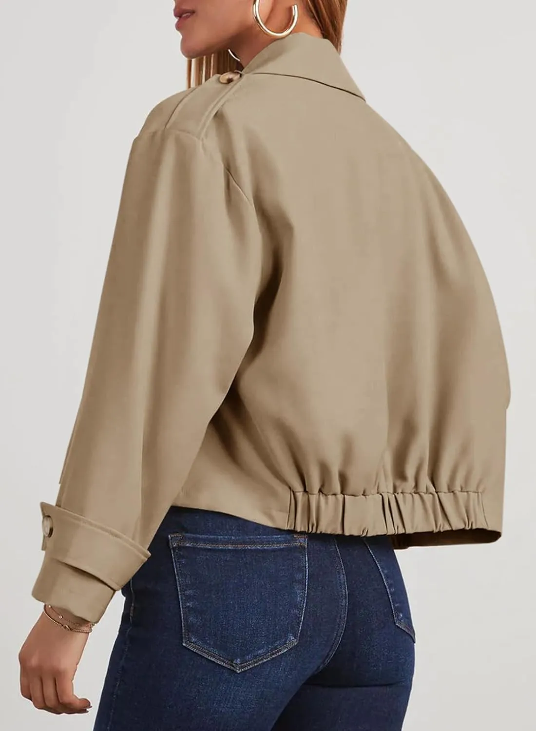 Dokotoo Womens Cropped Trench Coats Double Breasted Blazer Long Sleeve Lapel Casual Jackets Outerwear with Pockets