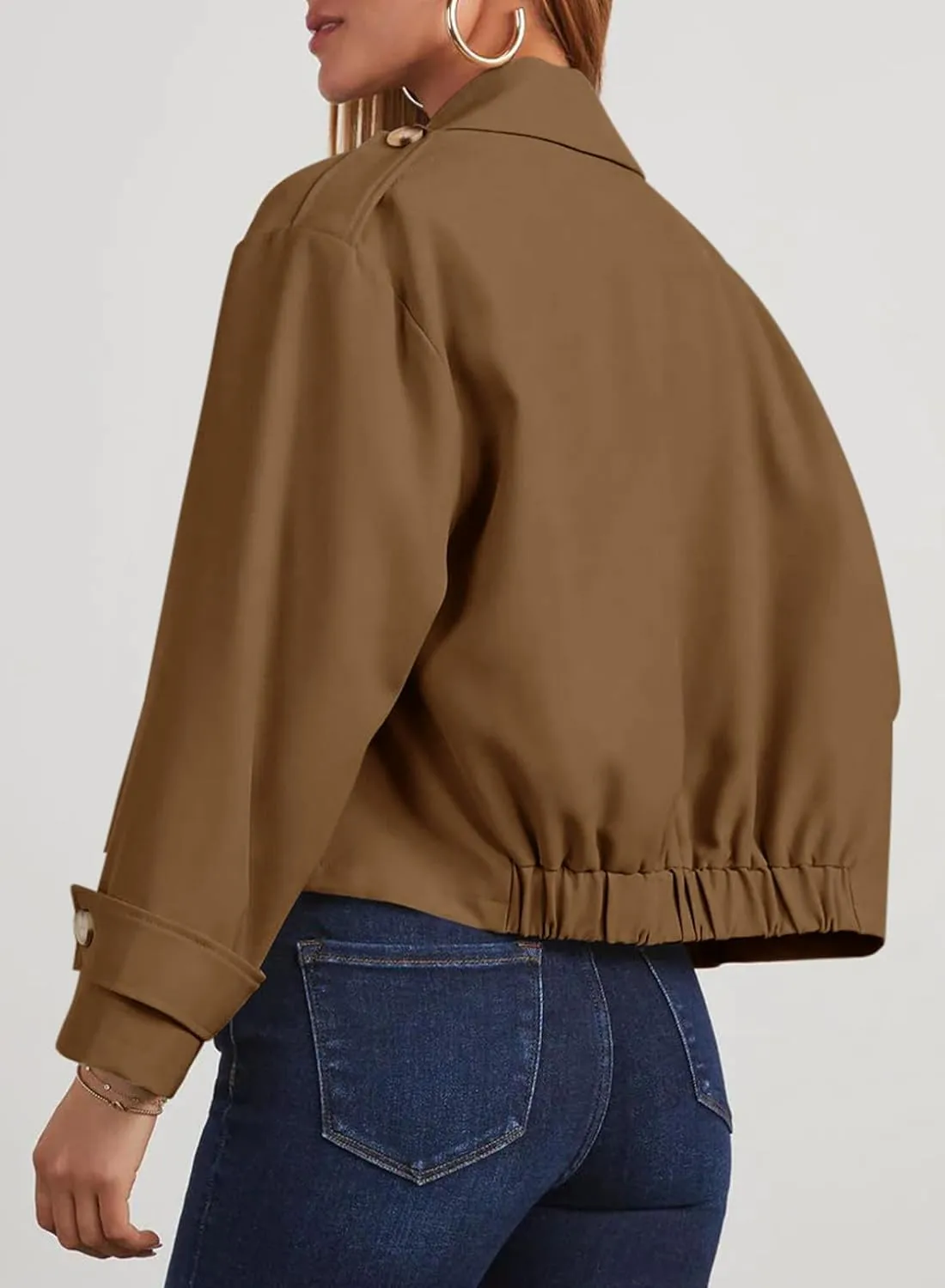 Dokotoo Womens Cropped Trench Coats Double Breasted Blazer Long Sleeve Lapel Casual Jackets Outerwear with Pockets