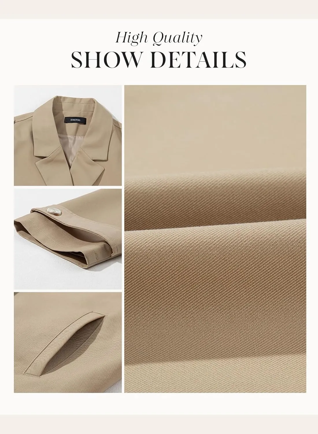Dokotoo Womens Cropped Trench Coats Double Breasted Blazer Long Sleeve Lapel Casual Jackets Outerwear with Pockets