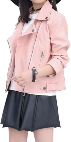Elife Girls Fashion PU Leather Motorcycle Jacket Children's Outerwear Slim Coat 2-12 Years