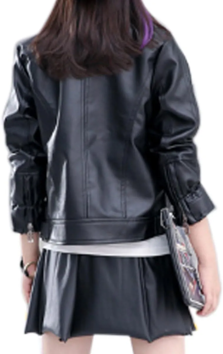 Elife Girls Fashion PU Leather Motorcycle Jacket Children's Outerwear Slim Coat 2-12 Years