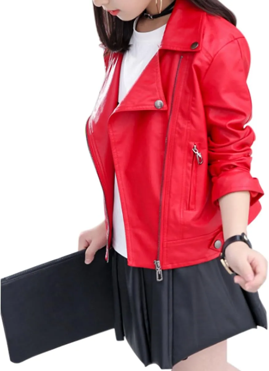 Elife Girls Fashion PU Leather Motorcycle Jacket Children's Outerwear Slim Coat 2-12 Years