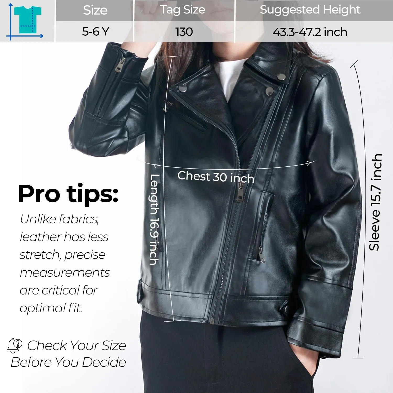 Elife Girls Fashion PU Leather Motorcycle Jacket Children's Outerwear Slim Coat 2-12 Years