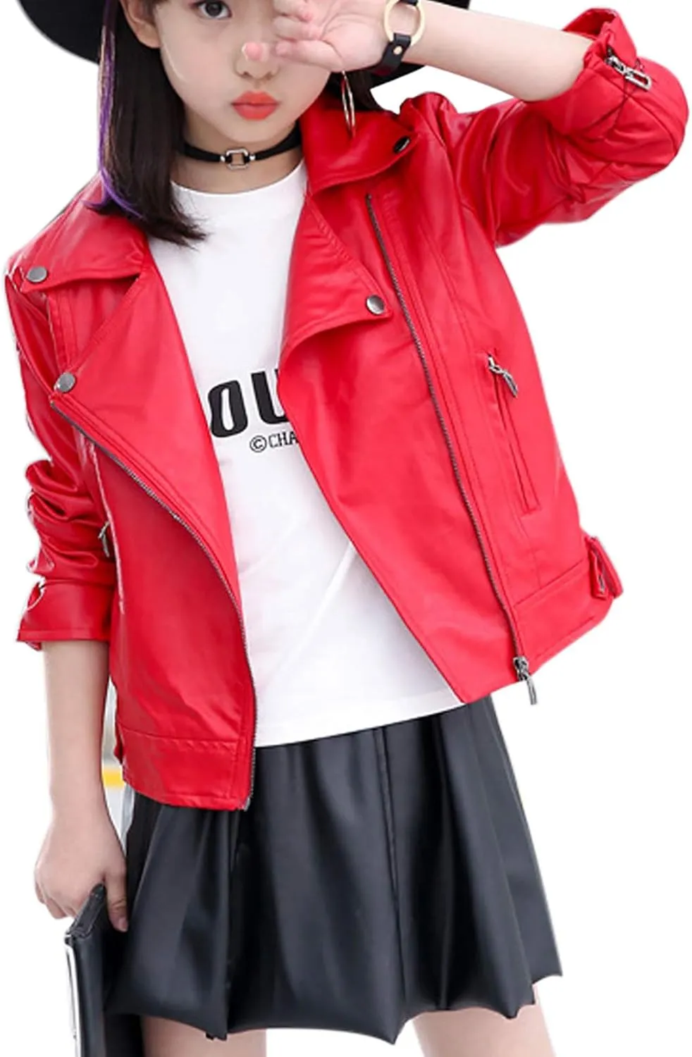 Elife Girls Fashion PU Leather Motorcycle Jacket Children's Outerwear Slim Coat 2-12 Years