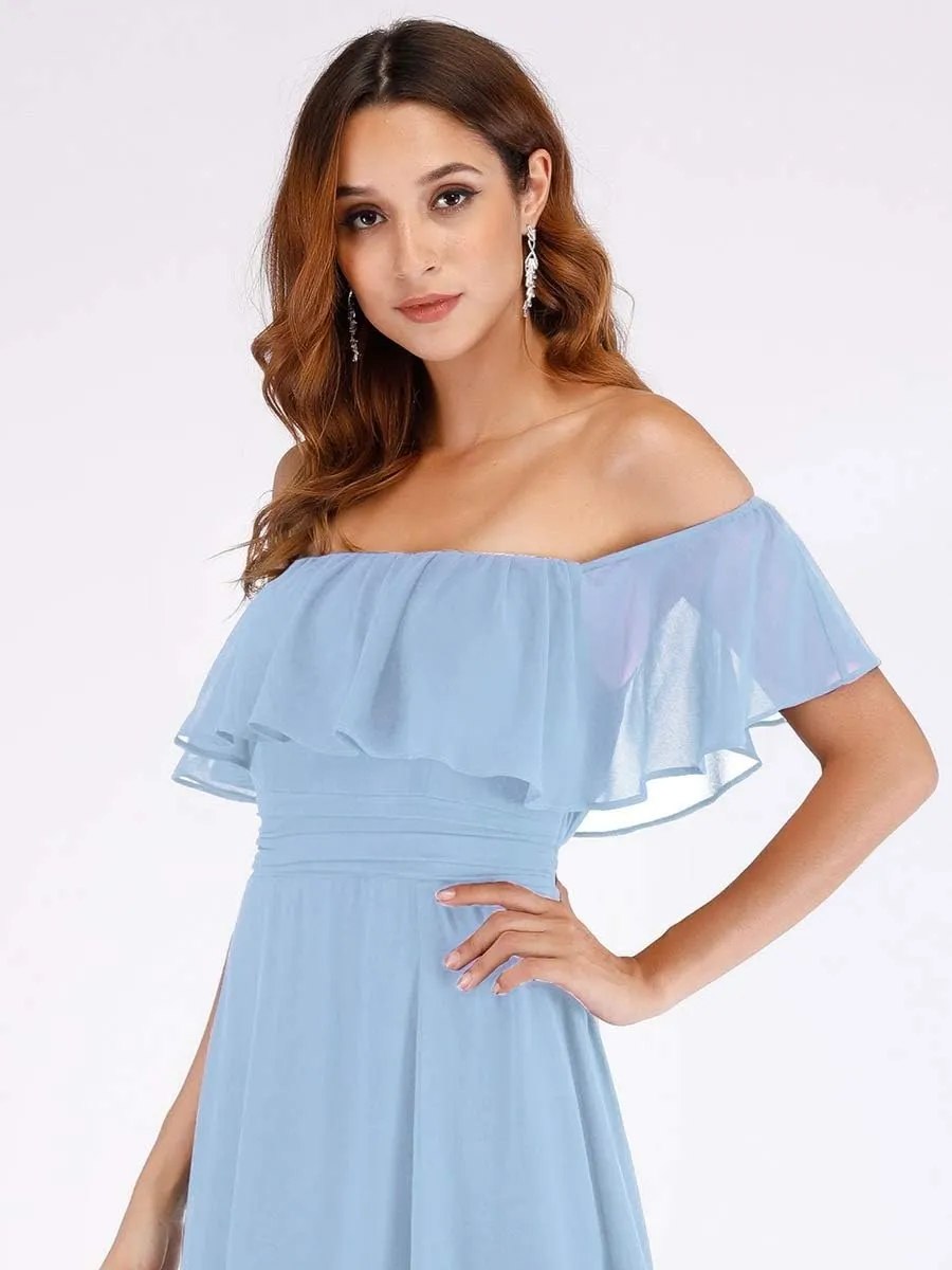 Ever-Pretty Women's Elegant Off The Shoulder Side Split High Waist Flowy Chiffon Maxi Bridesmaid Dress 00968