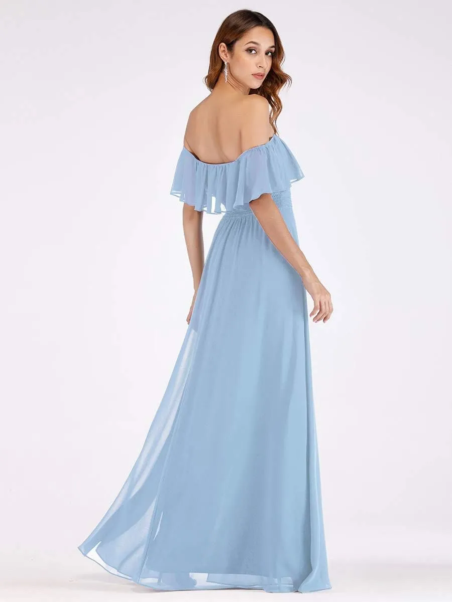 Ever-Pretty Women's Elegant Off The Shoulder Side Split High Waist Flowy Chiffon Maxi Bridesmaid Dress 00968
