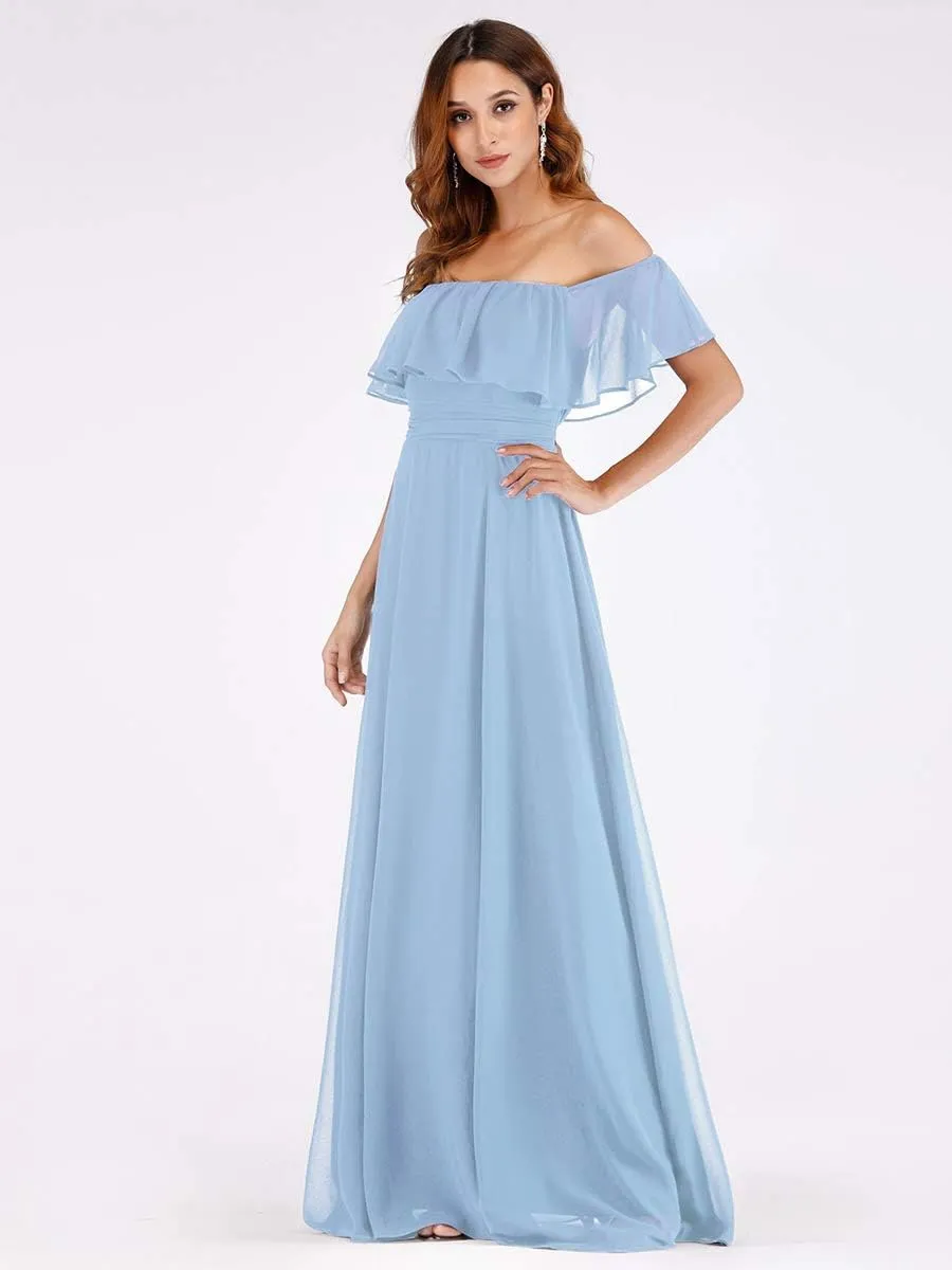 Ever-Pretty Women's Elegant Off The Shoulder Side Split High Waist Flowy Chiffon Maxi Bridesmaid Dress 00968