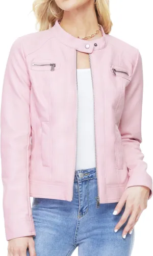 Fahsyee Zip Leather Jackets for Women Motorcycle Faux PU Moto Biker Outwear Coat