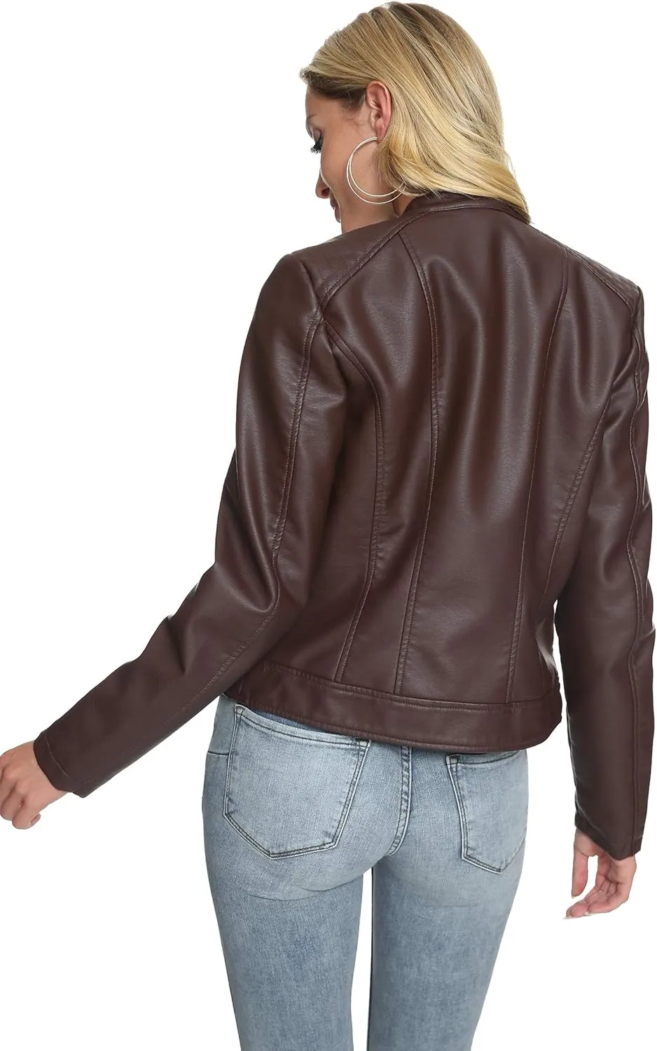 Fahsyee Zip Leather Jackets for Women Motorcycle Faux PU Moto Biker Outwear Coat
