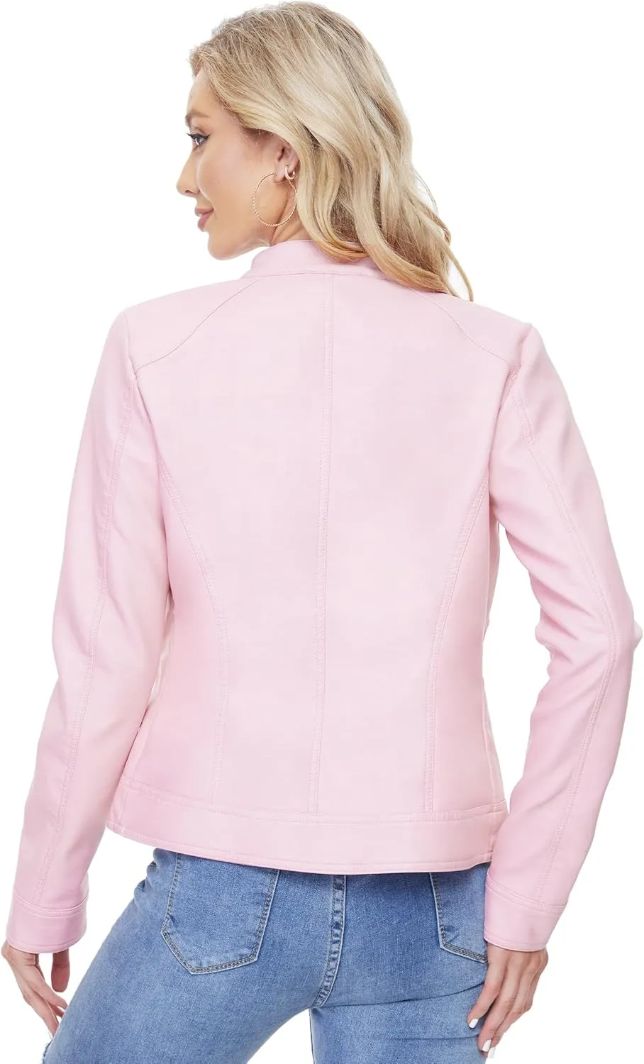 Fahsyee Zip Leather Jackets for Women Motorcycle Faux PU Moto Biker Outwear Coat