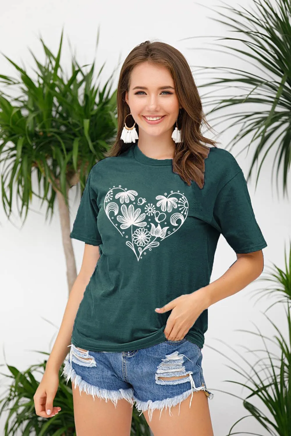Flower Tshirts Shirts for Women Cute Dandelion Tshirt Casual Short Sleeve Wildflower Floral Heart Print Graphic Tee Tops