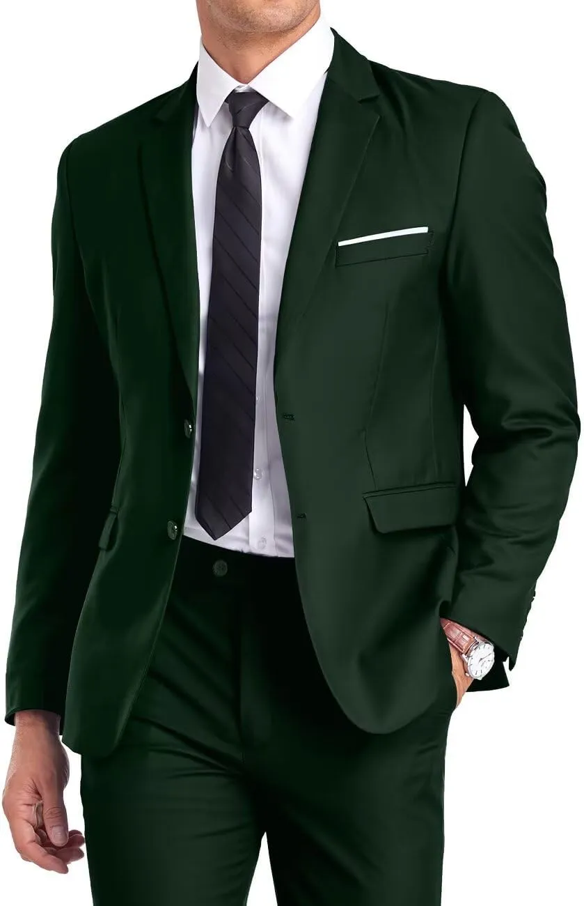 Fxzpiodi Mens Suit Slim Fit 2 Piece Suits,Two Button Solid Business Wedding Tuxedo Suit for Prom Suit Jacket and Pants