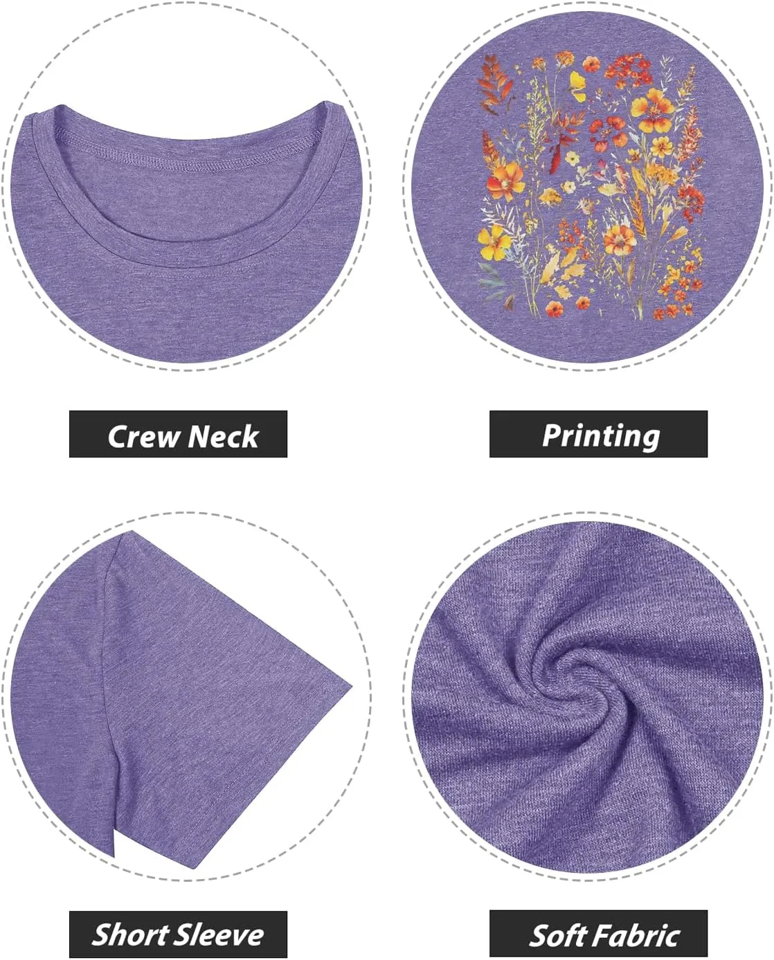 GEMLON Graphic T-Shirts for Women Loose Print Short Sleeve Tops Summer Casual Tees Shirt