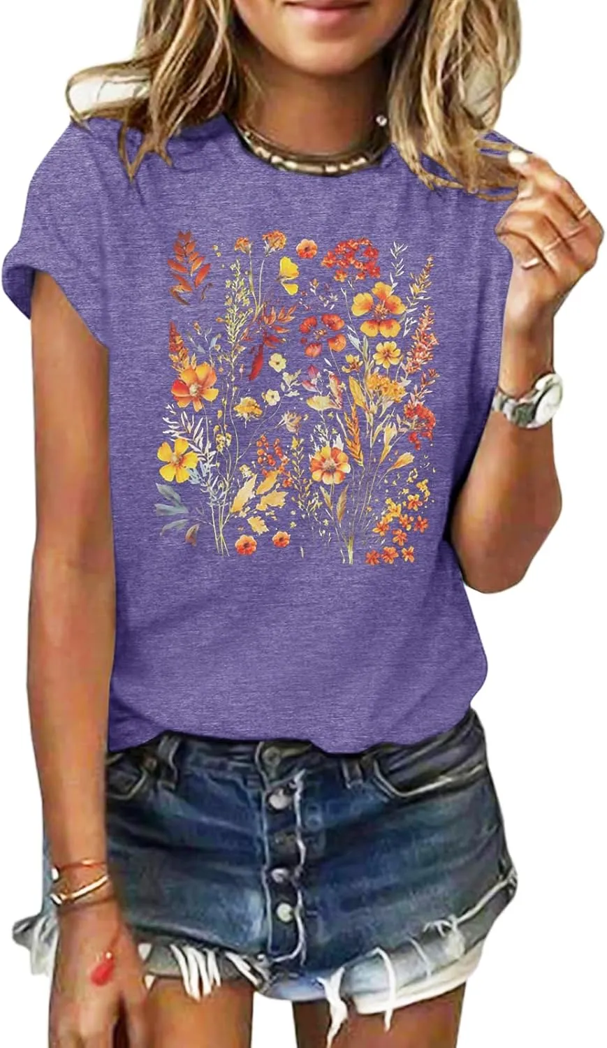 GEMLON Graphic T-Shirts for Women Loose Print Short Sleeve Tops Summer Casual Tees Shirt