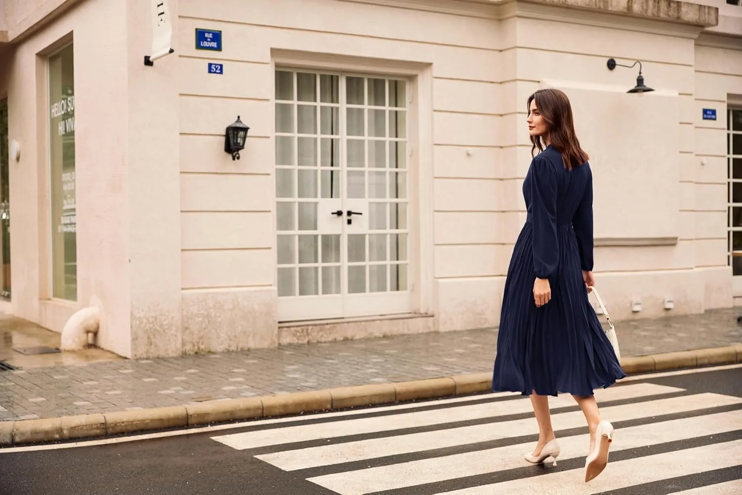 GRACE KARIN Womens 2024 Fall Long Sleeve Dress Casual V Neck Pleated A Line Flowy Midi Dresses