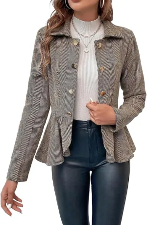Herringbone Double Breasted Blazer Women Dressy Business Casual Work Suit Jacket Blazers for Women