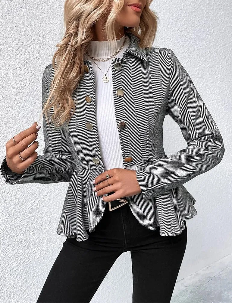 Herringbone Double Breasted Blazer Women Dressy Business Casual Work Suit Jacket Blazers for Women