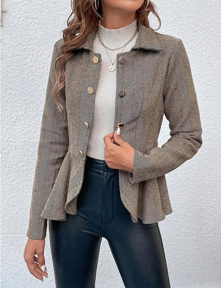Herringbone Double Breasted Blazer Women Dressy Business Casual Work Suit Jacket Blazers for Women