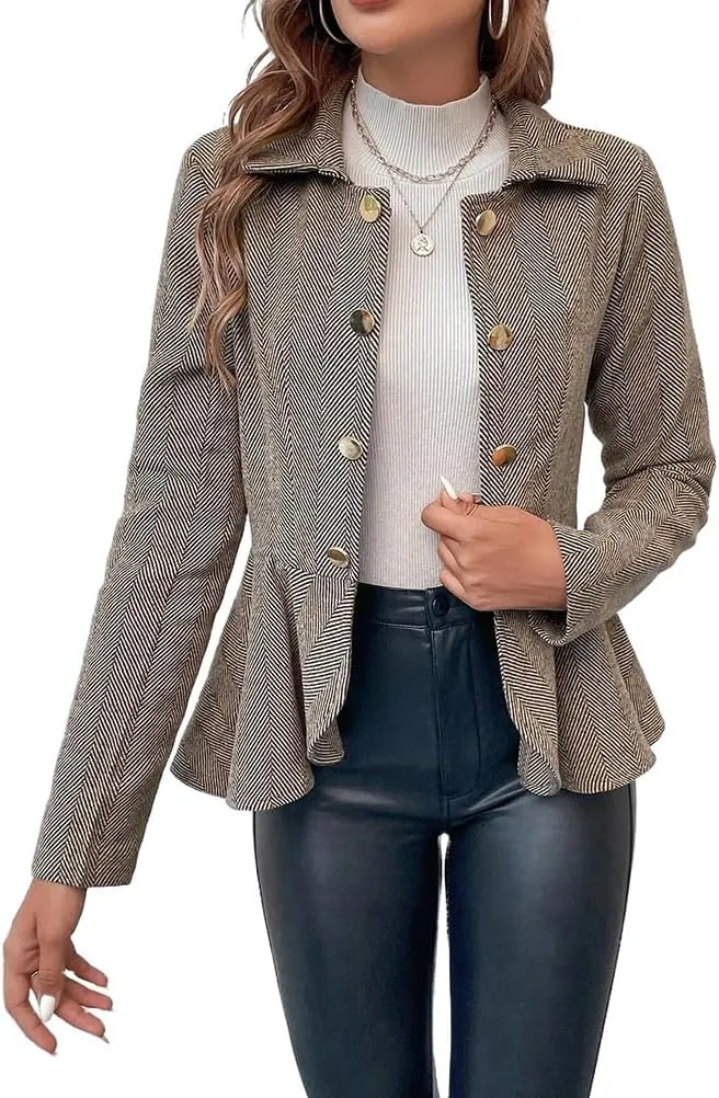 Herringbone Double Breasted Blazer Women Dressy Business Casual Work Suit Jacket Blazers for Women