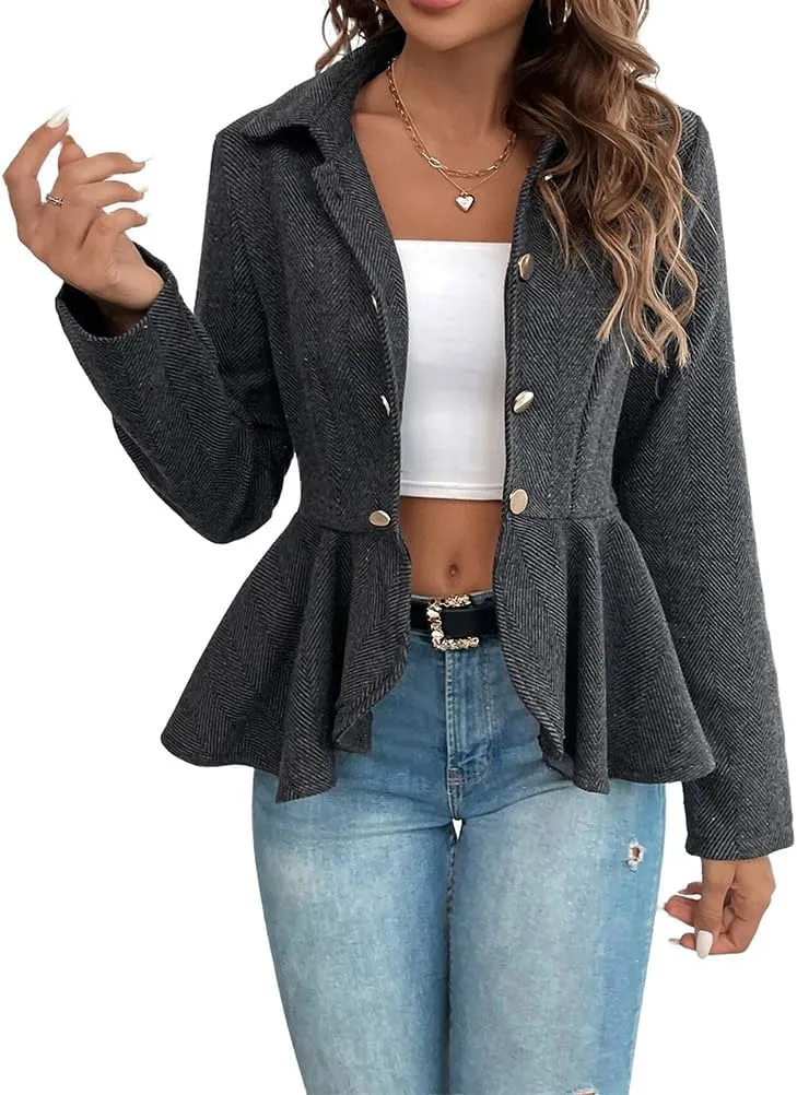 Herringbone Double Breasted Blazer Women Dressy Business Casual Work Suit Jacket Blazers for Women