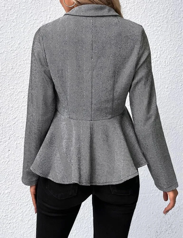 Herringbone Double Breasted Blazer Women Dressy Business Casual Work Suit Jacket Blazers for Women