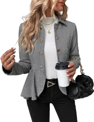 Herringbone Double Breasted Blazer Women Dressy Business Casual Work Suit Jacket Blazers for Women