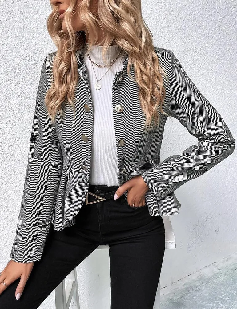 Herringbone Double Breasted Blazer Women Dressy Business Casual Work Suit Jacket Blazers for Women