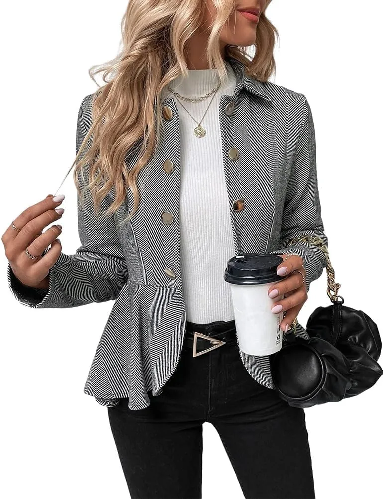 Herringbone Double Breasted Blazer Women Dressy Business Casual Work Suit Jacket Blazers for Women