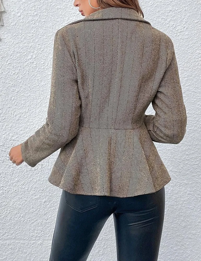 Herringbone Double Breasted Blazer Women Dressy Business Casual Work Suit Jacket Blazers for Women