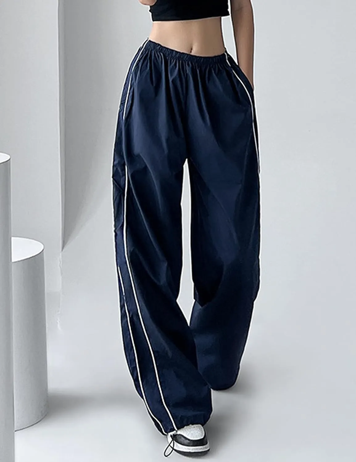 Himosyber Women's Parachute Pants Baggy Elasitc Waist Relaxed Y2K Track Pant Trousers