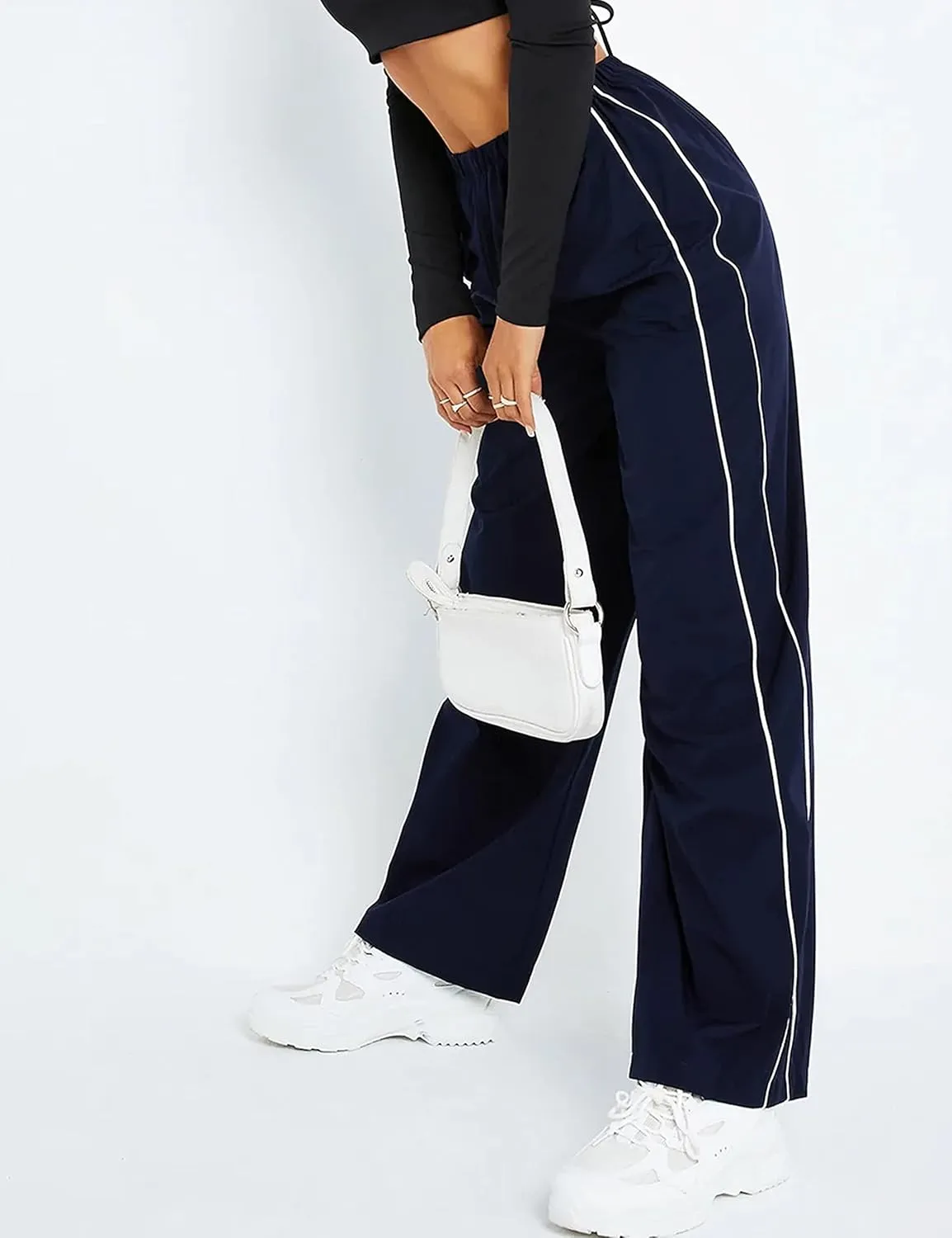 Himosyber Women's Parachute Pants Baggy Elasitc Waist Relaxed Y2K Track Pant Trousers