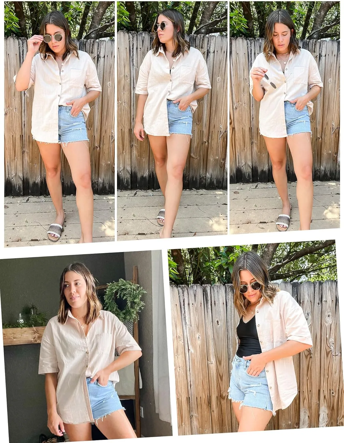 HOTOUCH Linen Shirts for Women Button Down Shirt Cotton Short Sleeve Loose Fit Blouse Collared Casual Work Tops S-XXL