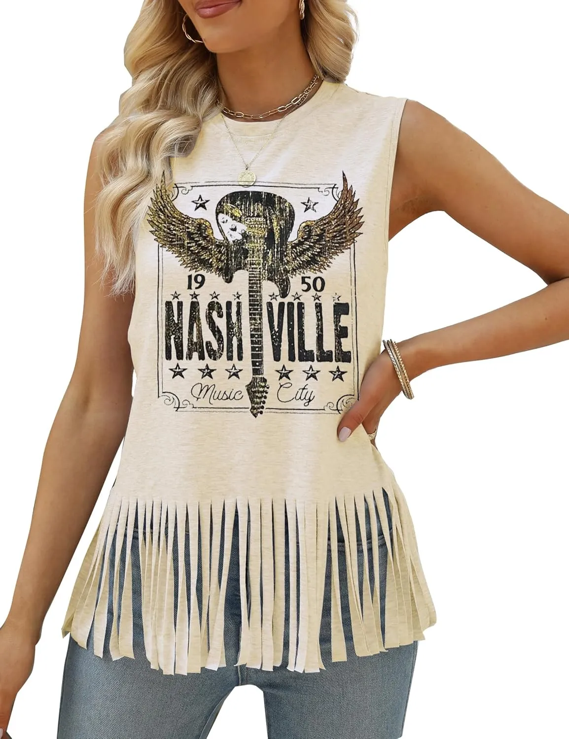 iliheyov Nashville Tank Top for Women Country Music Festival Graphic Print Sleeveless Nash Music Tank Tops