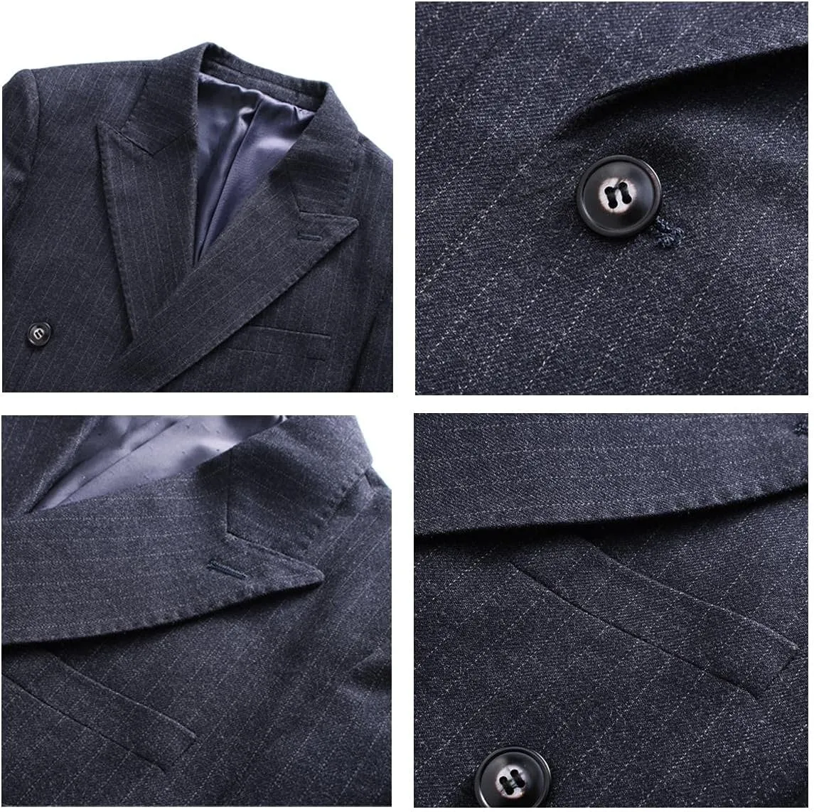 KUDORO Mens Suits 3 Piece Slim Fit Suit Double Breasted Pinstripe Suit Formal Wedding Tuxedo Suit