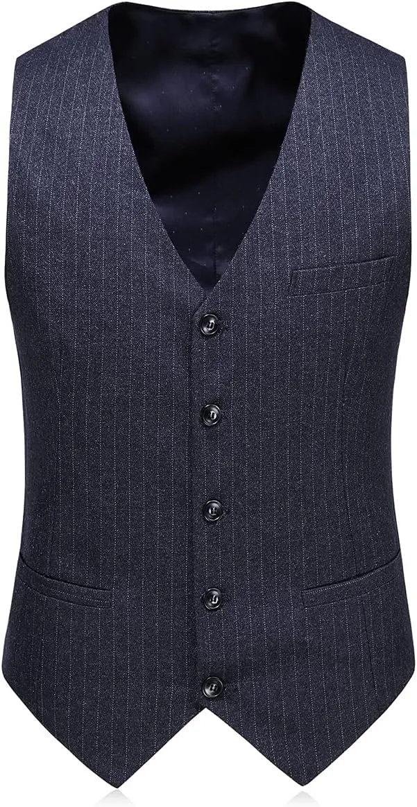 KUDORO Mens Suits 3 Piece Slim Fit Suit Double Breasted Pinstripe Suit Formal Wedding Tuxedo Suit
