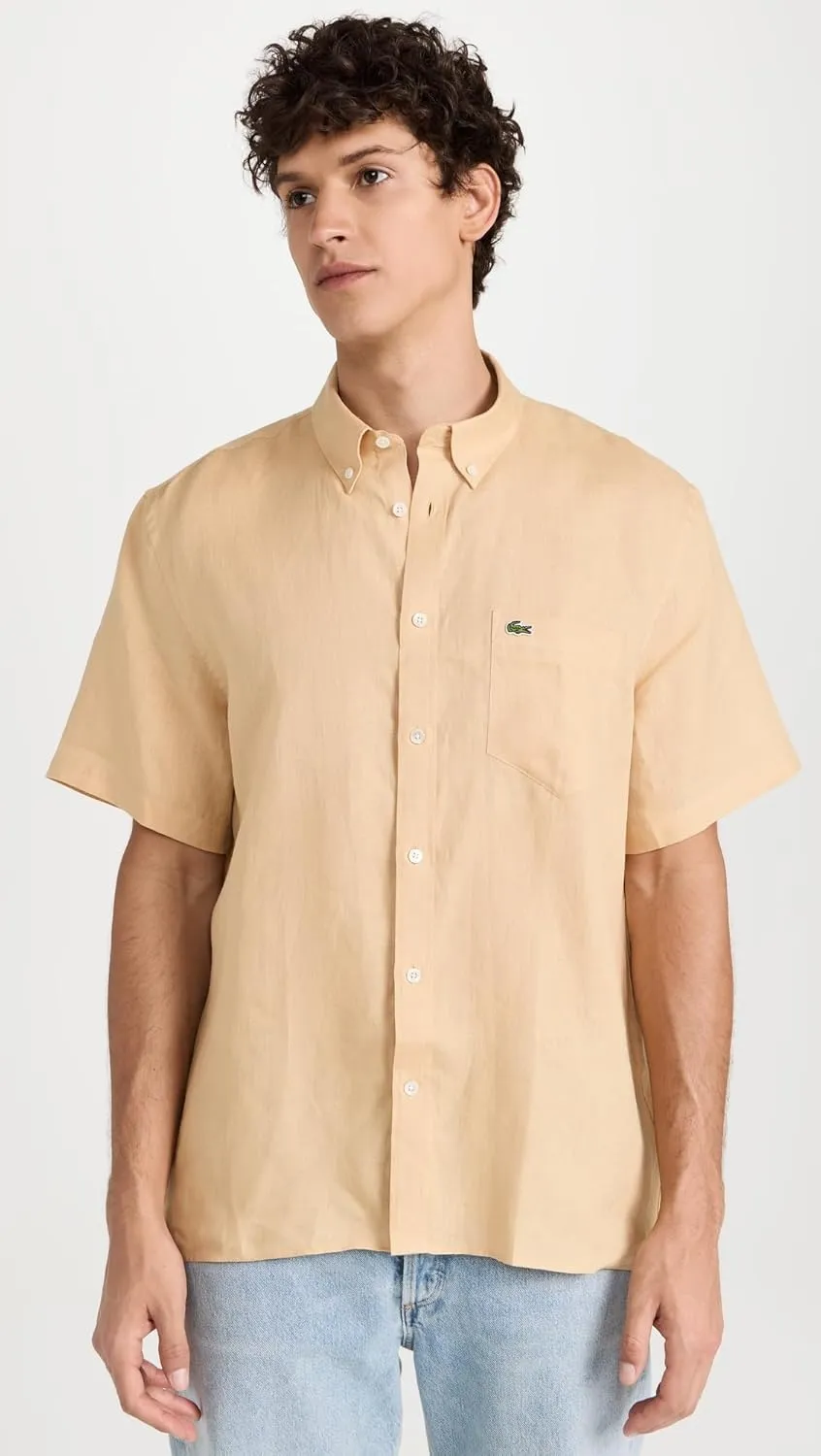 Lacoste Men's Regular Fit Linen Casual Button Down