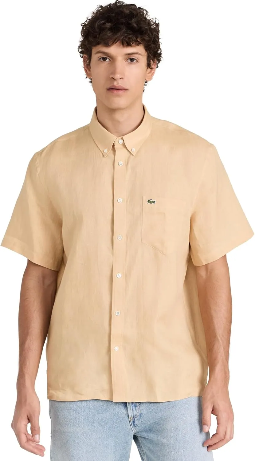 Lacoste Men's Regular Fit Linen Casual Button Down