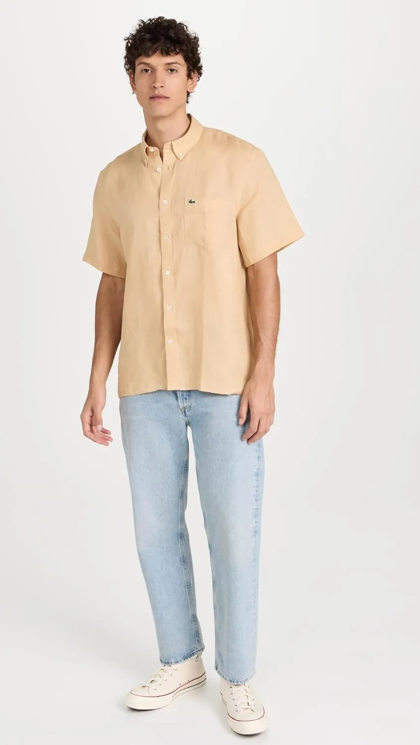 Lacoste Men's Regular Fit Linen Casual Button Down