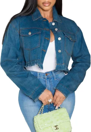 LaiyiVic Denim Jacket for Women Winter Long Sleeve Classic Distressed Butterfly Jean Trucker Jackets